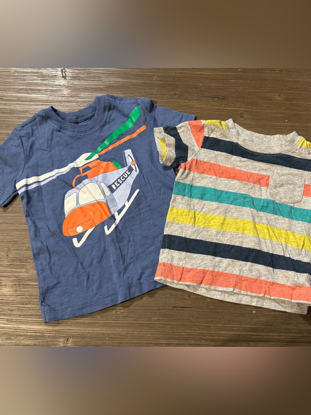 Carter's Navy Helicopter Tee with Coral, Teal & Yellow Striped Tee Set
